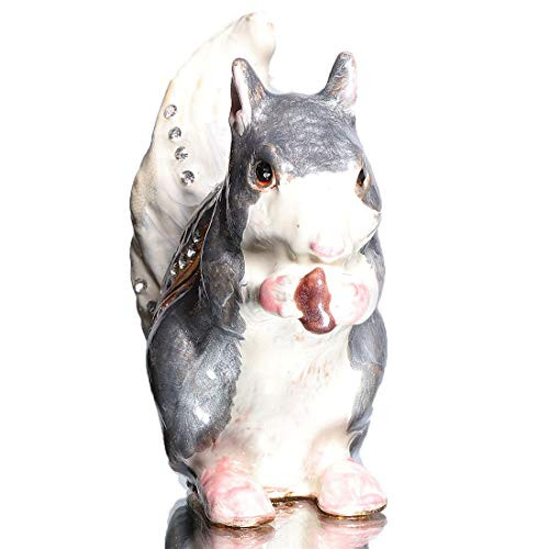 Waltz F Grey Cute squirrel Trinket Box Hinged Hand-painted Figurine Collectible Ring Holder