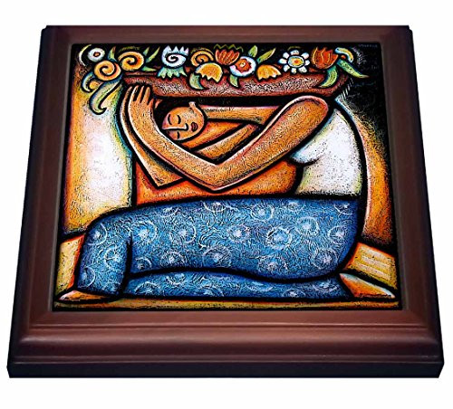 3dRose trv_21129_1 Flower Girl Mexican Art Colorful Trivet with Ceramic Tile, 8 by 8", Brown