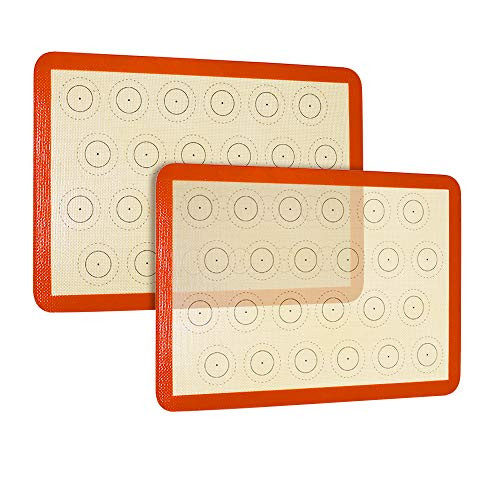 Silicone Baking Mat Set of 2 Half Sheet Non Stick Reusable Silicone Pastry Baking Mat for Bake Pans   Rolling - Macaron Making Counter Mat  Dough Rolling Mat