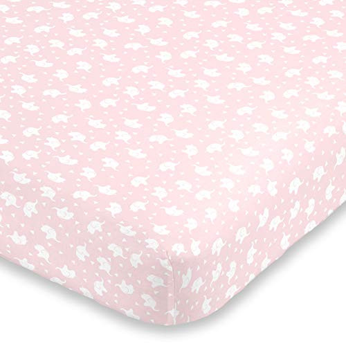 NoJo Super Soft Elephant Fitted Mini Crib Sheet Pink-White NoJo Super Soft Elephant Fitted Mini Crib Sheet Pink-White