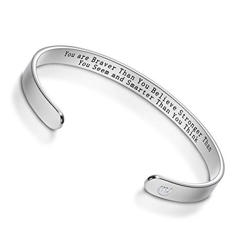 Mucers Silver Engraved Inspirational Bracelets for Women Inspiring Mindfulness Messages for Girls Bangle Cuff Jewelry for Mom Daughter and Best FriendsYou Are Braver Than You Believe Stronger Than You Seem and Smarter Than You Think Mucers Silver Engraved Inspirational Bracelets for Women Inspiring Mindfulness Messages for Girls Bangle Cuff Jewelry for Mom Daughter and Best FriendsYou Are Braver Than You Believe Stronger Than You Seem and Smarter Than You Think