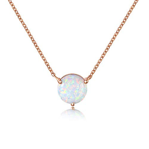 QUINBY Created Opal Pendant Necklace for Women Rose Gold Plated Dainty Necklace Opal Jewelry for Women 8mm
