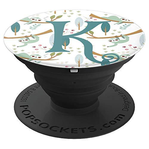 Sloth Monogram Name Initial K Pattern Design PopSockets Grip and Stand for Phones and Tablets