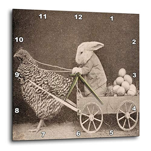 3dRose dpp_37253_1 Victorian Photo Rooster Pulling Bunny-Wall Clock, 10 by 10-Inch