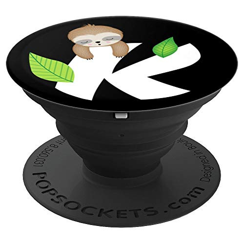 Cute Sloth Letter K Initial Monogram PopSockets Grip and Stand for Phones and Tablets