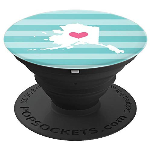 Alaska Heart - Cute Pink   Aqua Home State Map PopSockets Grip and Stand for Phones and Tablets