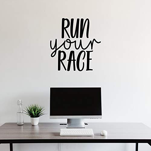 Vinyl Wall Art Decal - Run Your Race - 23  x 22  - Modern Motivational Goals Quote Sticker for Home School Gym Bedroom Workout Room Work Office Classroom Decor Black