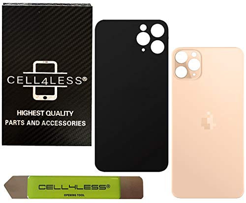 Cell4less Back Glass Replacement Kit for The iPhone 11 Pro ~ Rear Back Glass w-Removal Tool Wide Camera Hole Fits Over Frame Gold