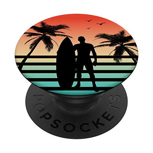 Retro Surfer Sunset Vintage Beach Surfing Gift PopSockets PopGrip  Swappable Grip for Phones   Tablets