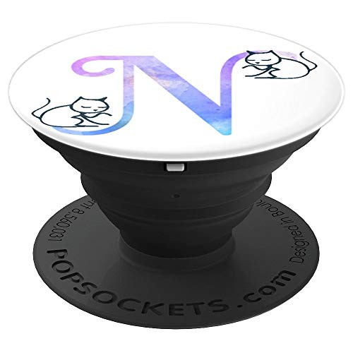 Letter N watercolor  cat monogram  initial N for girls PopSockets Grip and Stand for Phones and Tablets