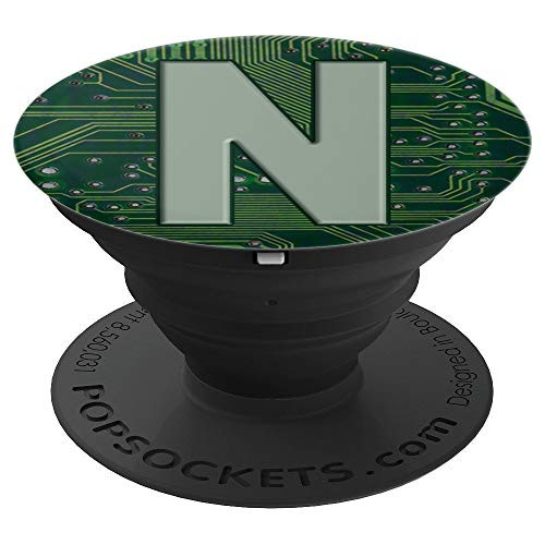 N Monogram Alphabet Capital Initial Letter Circuit Board PopSockets Grip and Stand for Phones and Tablets
