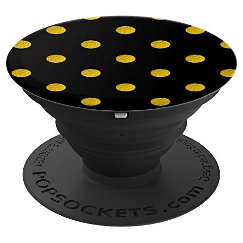 Classic Gold Polka Dots Spots on Black Pattern PopSockets Grip and Stand for Phones and Tablets