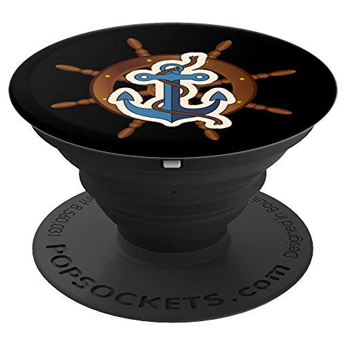 Anchor Ship Wheel Nautical Sailor Sailing Sea Cruise Black PopSockets Grip and Stand for Phones and Tablets