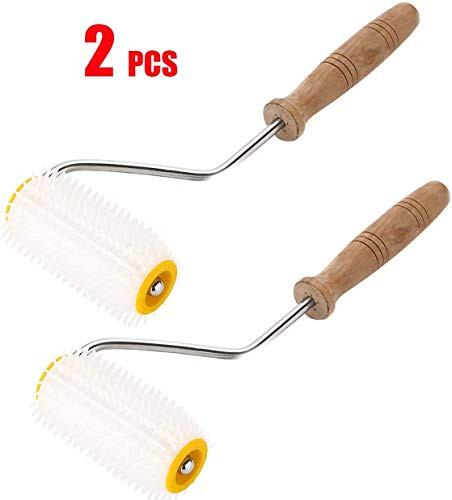 ZffXH Uncapping Plastic Needle Punch Roller with Wooden Handle-Honey Extractor Tool-Honey Comb Beekeeping