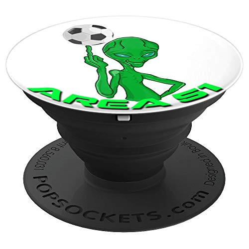 Funny Soccer Player Alien Area 51 UFO Extraterrestrial White PopSockets Grip and Stand for Phones and Tablets