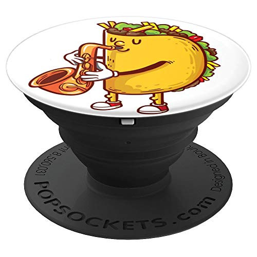 Saxophone Player Tacos Jazz Band Music Lovers Gift White PopSockets Grip and Stand for Phones and Tablets