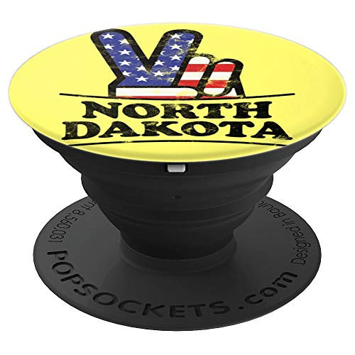 North Dakota Home State Retro Vintage 70s 80s Style PopSockets Grip and Stand for Phones and Tablets