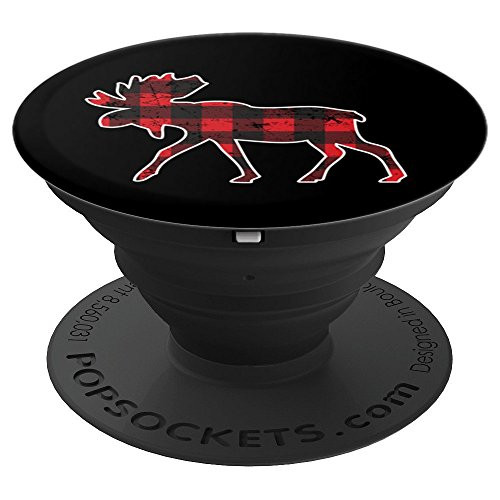 Moose PopSocket Buffalo Plaid Hiking Gift Black PopSockets Grip and Stand for Phones and Tablets