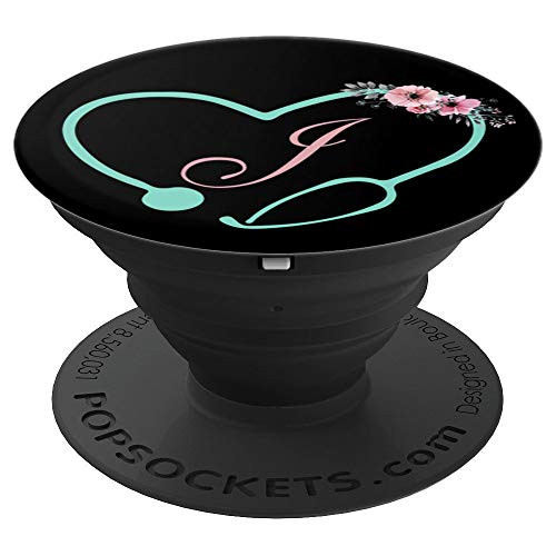 Letter J Initial Monogram Nurse Floral Stethoscope Rn PopSockets Grip and Stand for Phones and Tablets