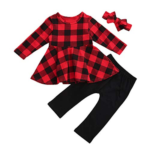 Toddler Baby Girl Christmas Outfit Red Plaid Tunic Top Dress Shirt Leggings Pants Set with Headband Xmas Clothes Red Plaid  3-4 Years Toddler Baby Girl Christmas Outfit Red Plaid Tunic Top Dress Shirt Leggings Pants Set with Headband Xmas Clothes Red Plaid  3-4 Years
