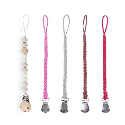 Modern Pacifier Clip for Boy and Girl Modern Braided Metal Teething Clips Cotton Rope Holder Teether Toy Chew Beads Baby Birthday Shower Gift