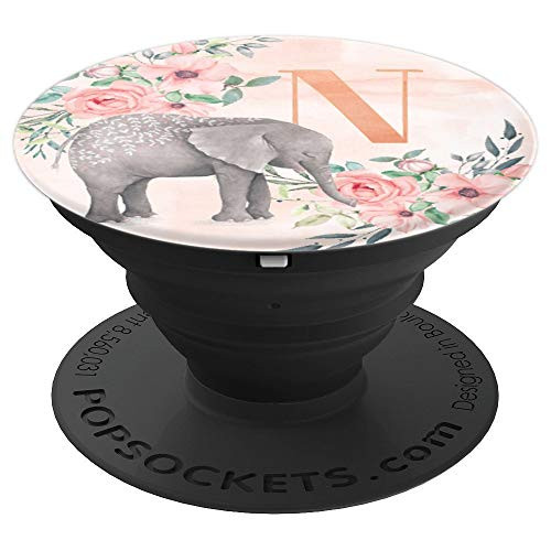 Elephant Watercolor Monogram Name Initial Letter N PopSockets Grip and Stand for Phones and Tablets