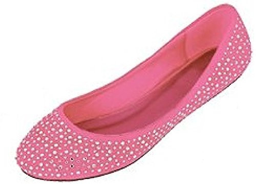 Womens Faux Suede Rhinestone Ballerina Ballet Flats Shoes 5 Colors 9-10  4021 Pink