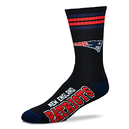 Men s New England Patriots NFL For Bare Feet Black 504 4 Stripe Deuce Crew Socks  Size Large 10-13