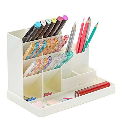 Ctcwsh Desk Organizer Set with Pen Holder Pencil Cup  Sticky Note Tray Paperclip Storage and Office Accessories Caddy Desktop Organization Office Classroom Home Supply for Kids Students white