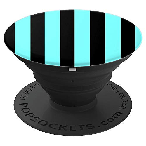 Chic Classic Black   Turquoise Candy Striped PopSockets Grip and Stand for Phones and Tablets