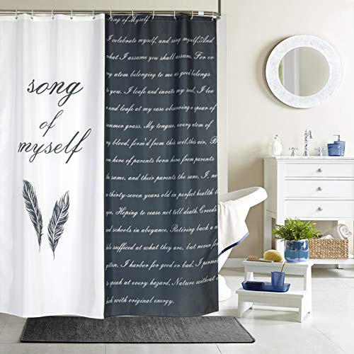 Dolii Poetry Shower Curtain Inspirational Waterproof Polyester Fabric Digital Printing Song of Myself Bathroom Curtain with Hook (Letter,72"x78")