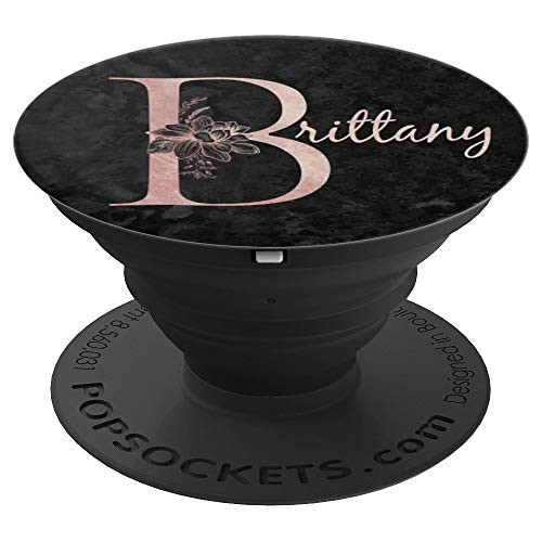 Brittany Name Personalized Pink Rose on Black Design PopSockets Grip and Stand for Phones and Tablets