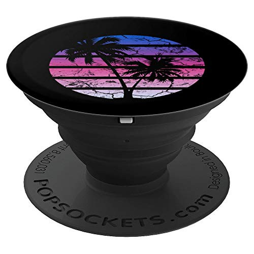 Distressed Synthwave Sunset Palm Tree Silhouette PopSockets Grip and Stand for Phones and Tablets