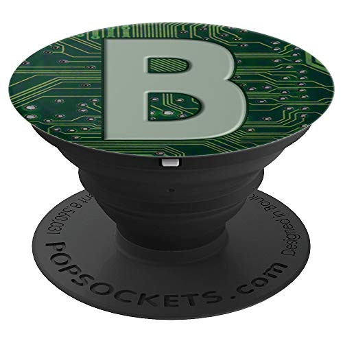 B Monogram Alphabet Capital Initial Letter Circuit Board PopSockets Grip and Stand for Phones and Tablets