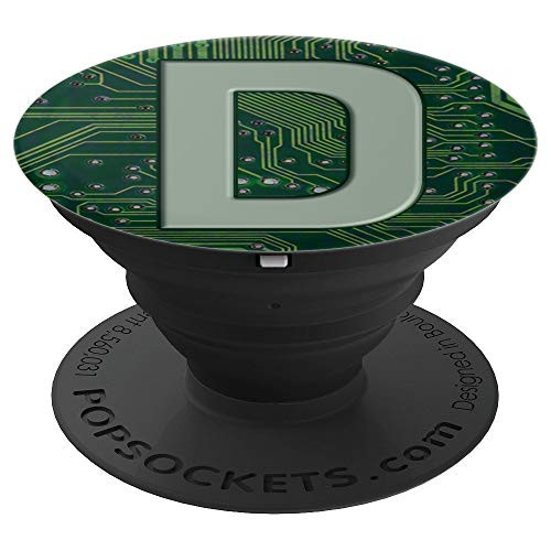 D Monogram Alphabet Capital Initial Letter Circuit Board PopSockets Grip and Stand for Phones and Tablets
