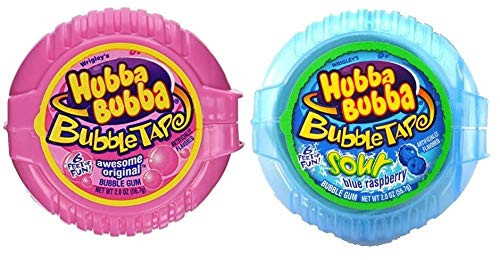 Hubba Bubba Gum Bubble Tape Original and Sour Blue Raspberry 3 of Each Pack of 6 - with Two Make Your Day Lollipops Hubba Bubba Gum Bubble Tape Original and Sour Blue Raspberry 3 of Each Pack of 6 - with Two Make Your Day Lollipops