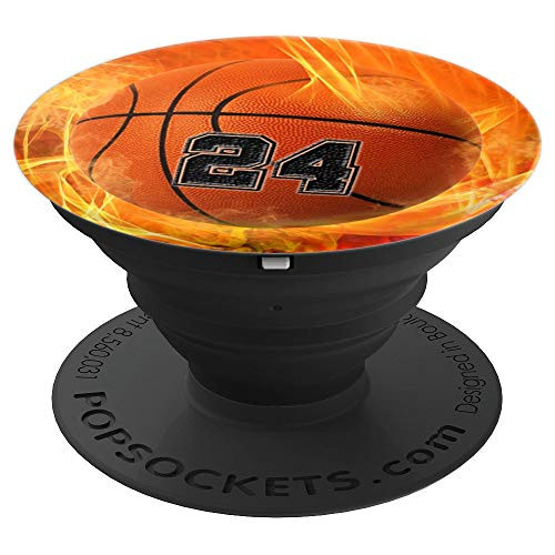 Basketball Number  24  Lucky Number Fire Flame - Basketball PopSockets Grip and Stand for Phones and Tablets