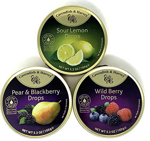 Cavendish Harvey Hard Candy Drops Variety Pack of 3 Flavors in 5-3oz Tins Sour Lemon Wild Berry Pear Blackberry Cavendish Harvey Hard Candy Drops Variety Pack of 3 Flavors in 5-3oz Tins Sour Lemon Wild Berry Pear Blackberry