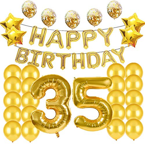 35th Birthday Decorations Party Supplies 35th Birthday Balloons Gold Number 35 Mylar Balloon Latex Balloon Decoration Great Sweet 35th Birthday Gifts for Girls Photo Props