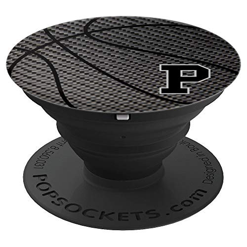 Basketball letter P black phone stand  initial P for men PopSockets Grip and Stand for Phones and Tablets