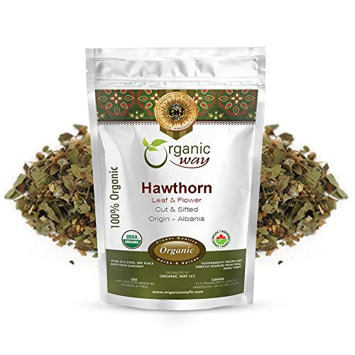 Organic Way Premium Grade Hawthorn Leaf and Flower Cut   Sifted Crataegus monogyna - Organic   Kosher Certified   Raw  Vegan  Non GMO   Gluten Free   USDA Certified   Origin - Albania 1-2 LBS