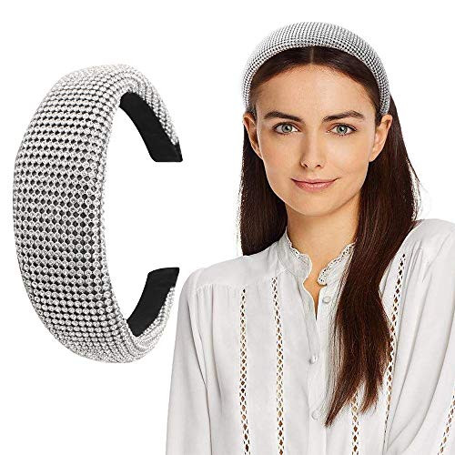 Pearl Headband Diamond Headband Fashion Padded Velvet Fabric Hairband Hair Band Headwear for Women Girl Small silver