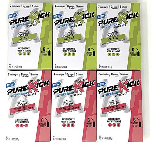 Pure Kick Hydration Drink Mix Singles To Go Variety Pack of 2 Flavors 3 of each flavor  Total of 6