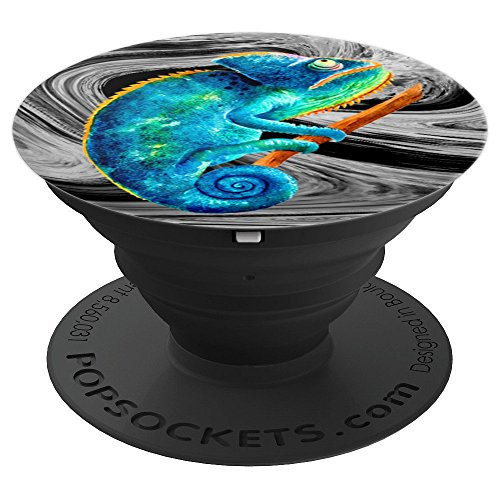 Chameleon Design Bright Colorful Black White Swirl Reptile PopSockets Grip and Stand for Phones and Tablets