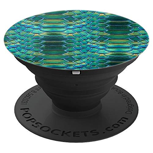 Turquoise Teal  Iridescent Snakeskin Snake Skin Dragon Scale PopSockets Grip and Stand for Phones and Tablets