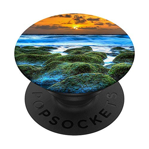 Sun Sunset Sunrise Sundown Sea Ocean Stones Beach Vacation PopSockets Grip and Stand for Phones and Tablets