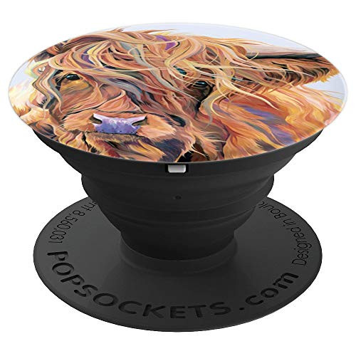 Colourful Highland Cow painting PopSockets Grip and Stand for Phones and Tablets