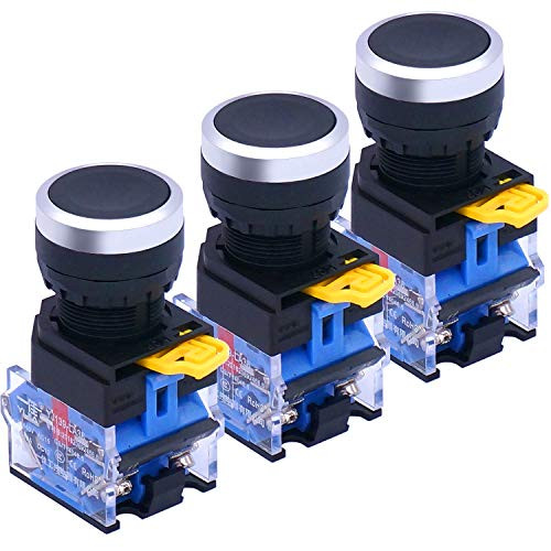 Taiss - 3pcs 22mm 10A 440V 1NO 1NC Black Sign Momentary Push Button Switch Pushbutton Switches LA38-11BN-BK