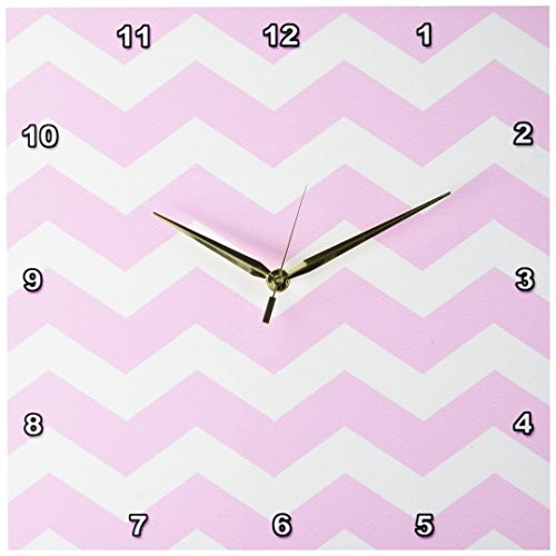 3dRose DPP_179680_2 Girly Bubblegum Pink and White Zig Zag Chevron Pattern Bright Zigzags Wall Clock, 13 by 13-Inch