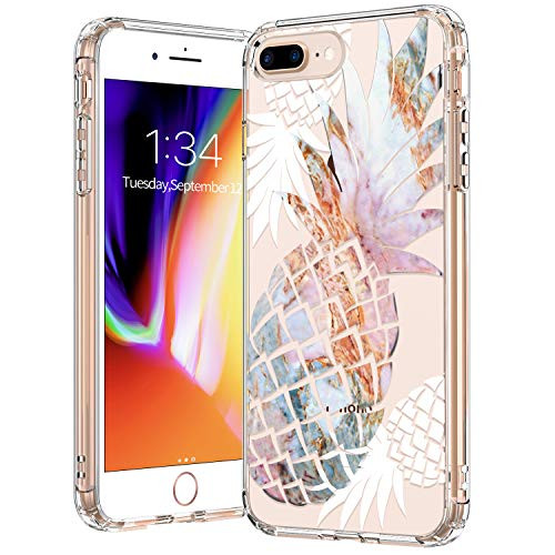 BICOL iPhone 8 Plus Case iPhone iPhone 7 Plus Case Marble Pineapples Pattern Clear Design Transparent Plastic Hard Back Case with TPU Bumper Protective Case Cover for Apple iPhone 8 Plus-7 Plus